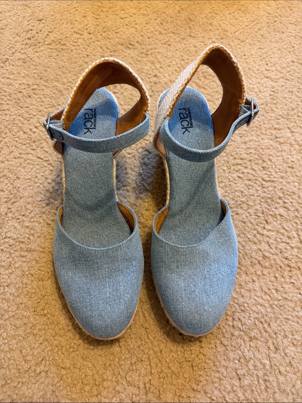 Stackers Denim Blue Espadrille Wedges with Ankle Strap